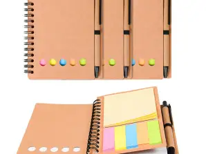 Bærbar klistrelapper notatbok med penn, 5 fargeklistremerker, miljøvennlig