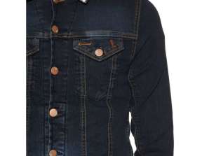 Wholesale Men's Black Denim Jacket with Sheepskin Collar