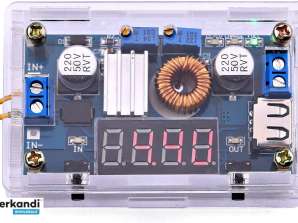 Voltage regulator from 5-36V to 1.25-32V DC with display and USB
