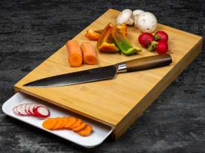 Eco-Friendly Bamboo Board KH1681 with Handy Sliding Tray for Efficient Food Prep