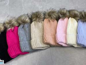 Women's winter hats, a mix of colors and patterns.