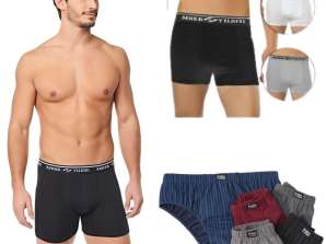 Vyriškų apatinių drabužių asortimento partija - prekių ženklų ir dydžių įvairovė