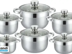 EB-4036 Edelstahl Luxus Kochgeschirr Set 12-teilig - Ausgestattet mit 9-lagigem Boden!