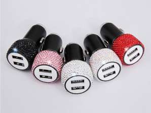 Cigarette lighter connector with USB distribution rhinestones