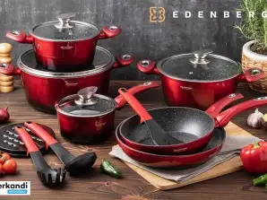 EB-5619 15 Piece Luxury Forged Aluminum Cookware Set - Red/Black/Metallic