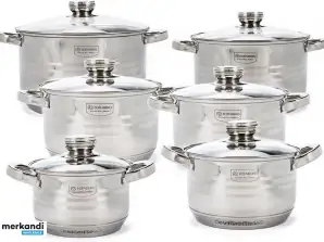 EB-4037 Cookware Set - Stainless Steel - 12 Pieces - Equipped with 9-Layer Bottom!
