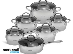 EB-4052 Cookware Set Stainless Steel - 12 pieces - Equipped with a Sandwich base!