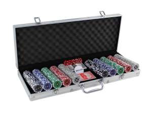 Zestaw pokerowy 500 z oznaczeniem wartości w walizce aluminiowej