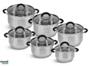 EB-2414 Cookware Set - Stainless Steel - 12 Pieces - Sandwich Base - Scratch Resistant Coating