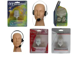 LAVALIER MICROPHONES, COMPUTER OVER-EAR HEADPHONES, MIX OF PATTERNS AND COLORS