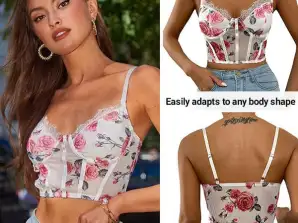 Jeyla Charming Floral Print Adjustable Straps Corset-Style T-Shirt for Summer