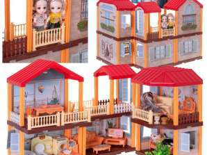 Poppenhuis villa rood dak verlichting meubels en poppen 39 5cm