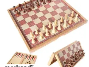 Jeu d'échecs en bois pour enfants : plateau, 16 figurines d'échecs blanches et marron, 15 pions blancs et noirs, 2 dés - Jeu d'échecs pour adultes - sac cadeau inclus