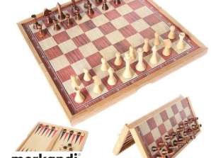 Jeu d'échecs en bois pour enfants : plateau, 16 figurines d'échecs blanches et marron, 15 pions blancs et noirs, 2 dés - Jeu d'échecs pour adultes - sac cadeau inclus