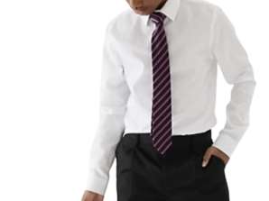 Jongens School Shirts - Wit, katoen shirt met lange mouwen - 100% katoen - UK Maat Medium / Large