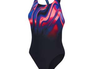 Speedo Plmt Women's Swimsuit BLACK/PHOENIX RED/BLUE size D36 8-06187H059