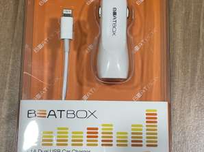 BEATBOX AUTOLADER DUAL USB 3.1A MET KABEL VOOR IPHONE