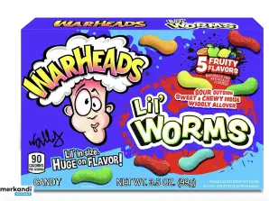 WARHEADS Lil' Worms Sour Candy Bulk Pack 12/3.5oz | 5 Augļu garšas, ASV izcelsme