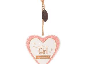Perchas Riverdale 'It's a Girl' en forma de corazón, cerámica rosa, 9cm - EAN 8717318177240