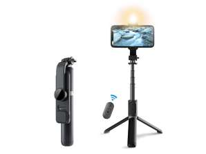 Selfie Stick Trípode Roreta inalámbrico Bluetooth Trípode con luz LED Blac