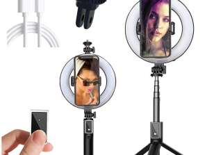 Tripod Selfie Telefon Çubuğu Bluetooth Halka Işık LE