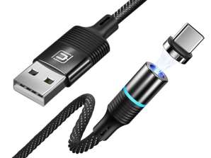 Cafele USB-C Type C 3A magnetisk kabel 1.2m hurtigladning svart