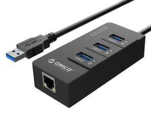 Orico 4v1 Hub adaptér 3x USB 3.0 + RJ45