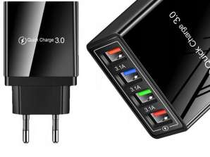 Настенное зарядное устройство быстрое 4x USB Qualcomm QC Быстрая зарядка 3.0 Черный