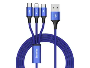 Baseus Rapid 3'ü 1 arada iPhone mikro USB USB-C 3A kablosu mavi