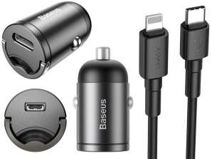 Baseus mini USB-C PPS 30W QC 3.0 car charger + 1m grey cable