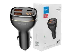 Autolader Rock C301 2x USB+ USB-C Type C PD QC 60W Zwart