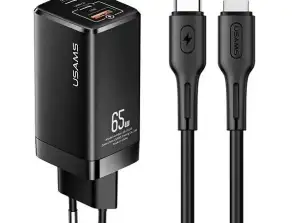 ЗАРЯДНОЕ УСТРОЙСТВО ПЕРЕМЕННОГО ТОКА USAMS MT 2xUSB-C + USB GaN 65W T33 PD + USB-C-L кабель