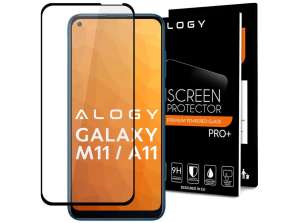 Стеклянный Alogy Полный клеевой чехол дружественный для Samsung Galaxy M11 / A11 Черный