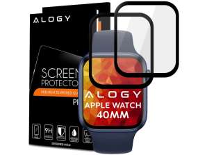 2x Alogy 3D vetro flessibile per Apple Watch 4/5/6 / SE 40mm nero