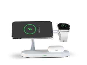 Qi MagSafe 3v1 indukční nabíječka pro iPhone / AirPods / hodinky bílá