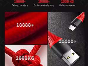ROCK SPACE Wzmacniany Kabel  USB C 3A 1m Czerwony