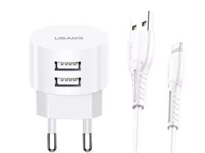 USAMS Wall charger 2xUSB T20 2,1A lightning white/white round Fa