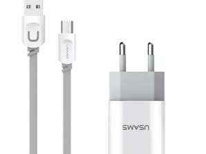 USAMS зарядно за стена 2xUSB 2,4A микро USB бяло/бяло MICCUJT01 J-