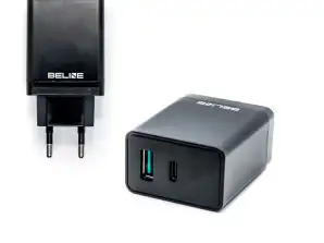 Wall charger Beline 1xUSB and 1xUSB-C 5A 18W black/black (only he