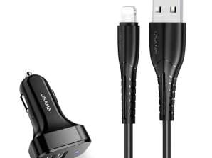 USAMS Car charger 2x USB C13 2,1A lightning black/black NTU