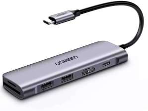 Adaptör 6in1 UGREEN CM195 Hub USB-C - 2x USB 3.0, HDMI, SD/microSD, 10