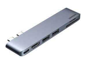 MacBook Air / Pro için 6'sı 1 Arada Adaptör UGREEN CM380 USB-C Hub (Gri)