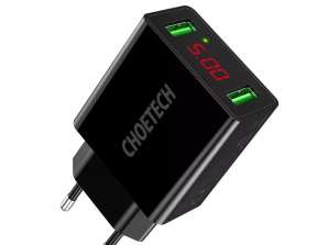 Choetech Dual Port USB-A Charger with Digital Display 11W plug
