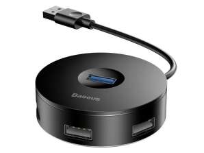Baseus кръгла кутия HUB адаптер USB към 4x USB 1x микро черен