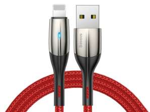 Baseus Horisontell LED Apple Lightning USB-kabel 100cm Röd