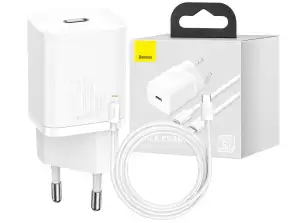 Baseus Super Si USB-C Cable cargador de pared para iPhone 20W Blanco