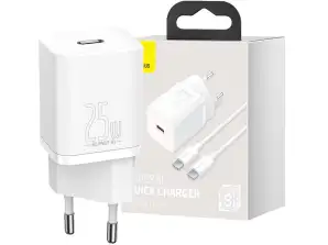 Baseus USB-C PD 25W wall charger + USB-C White cable