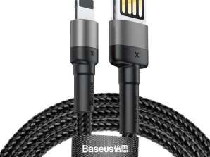 Kabel 2m Baseus Cafule Lightning USB  dwustronny  1 5A  szaro czarny