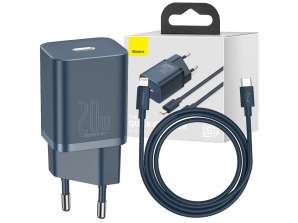 Chargeur secteur Baseus 20W + câble USB-C Type-C vers Lightning Blu