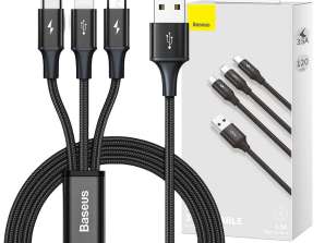 Baseus Rapid 3in1 USB naar MicroUSB Lightning Kabel voor iPhone USB-C Type C 3